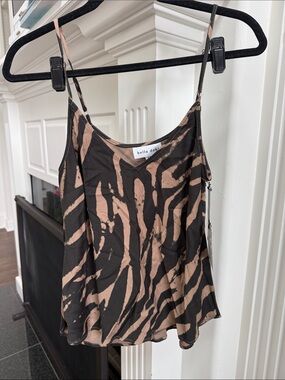 Bella Dahl Black and Tan Zebra-Print Silk-Blend Cami
